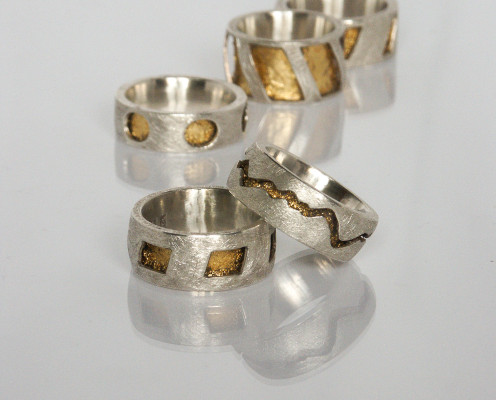 Golden rings aus Silber mit Blattgold - Preis: 185,-€ pro Ring