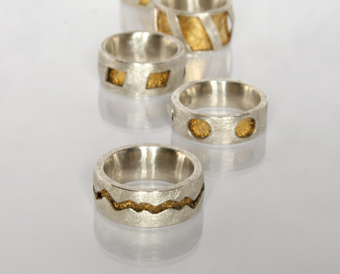 Golden rings aus Silber mit Blattgold - Preis: 185,-€ pro Ring