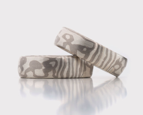 Mokume Gane Trauringe aus 500er Palladium/925er Silber 